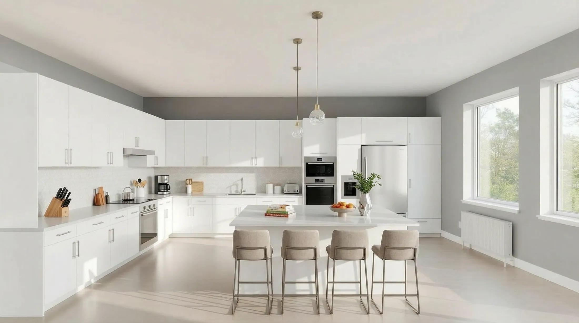 An empty kitchen staged in a modern style: after