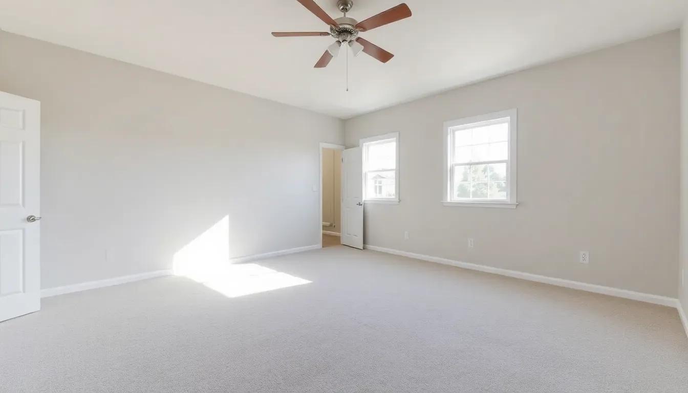 A brass arc floor lamp placed into an empty bedroom: before