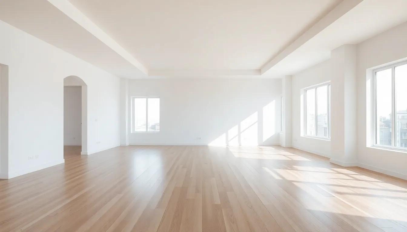 An empty living room staged in a Scandinavian style: before