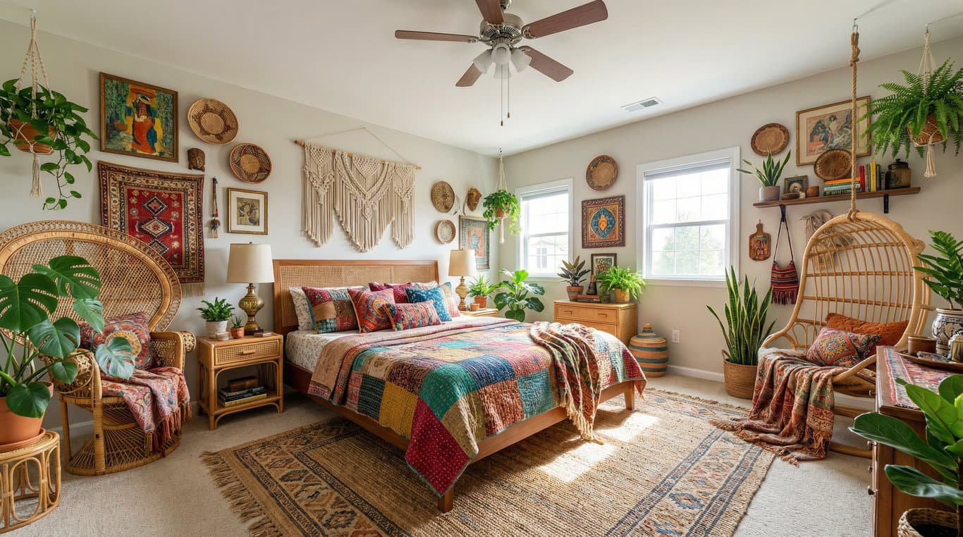 Bohemian interior design: AI-rendered example