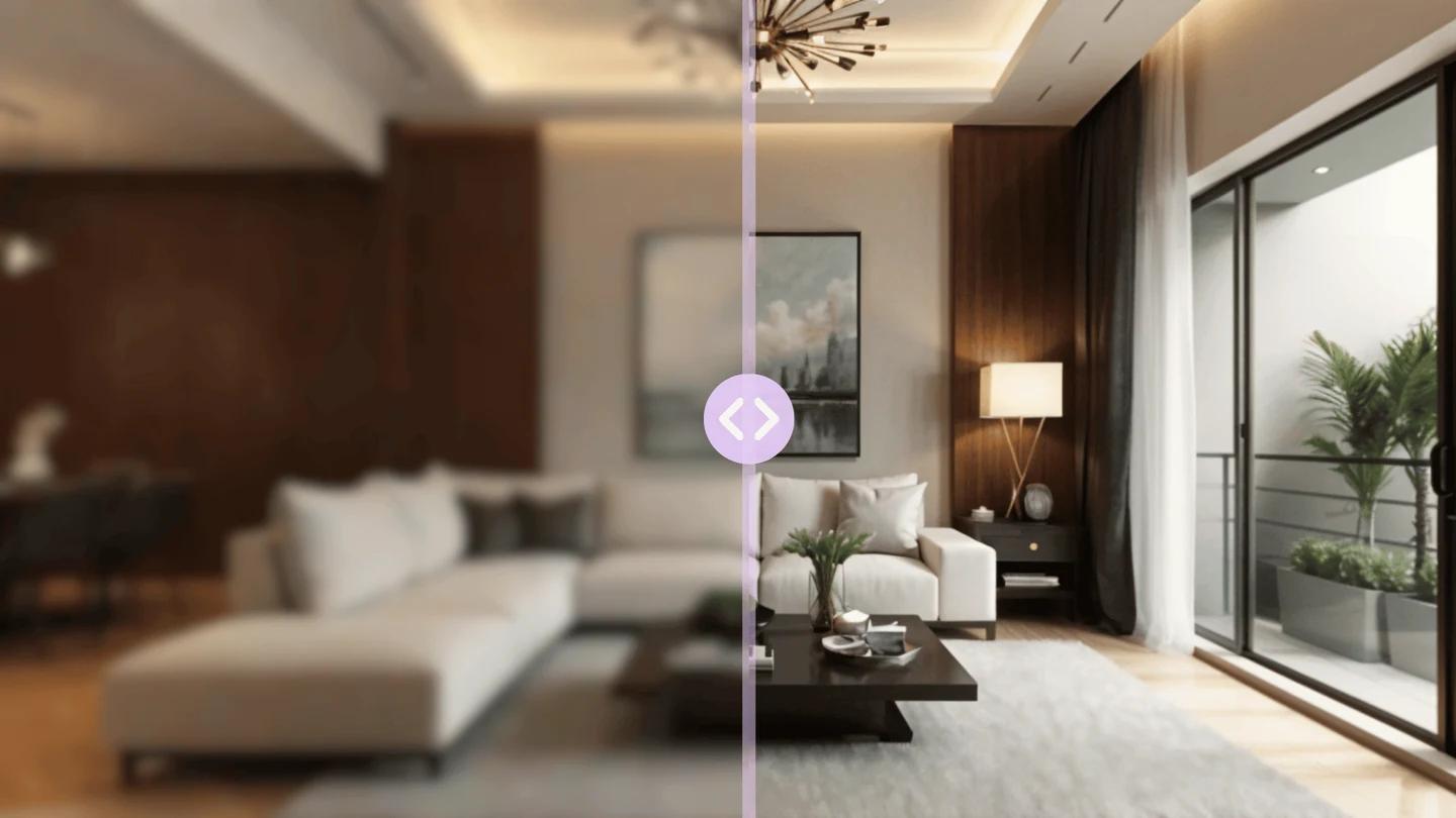 Illustration comparing a soft room image with a sharper version.