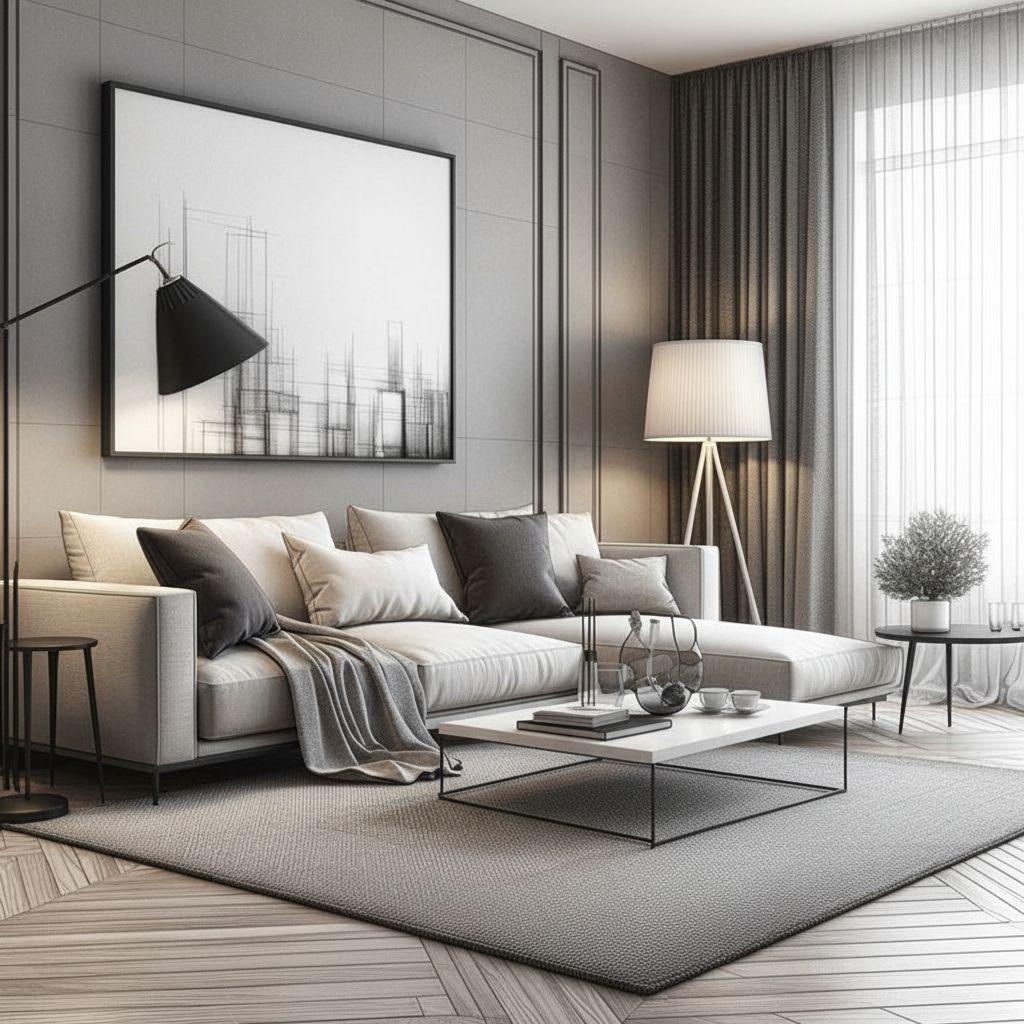 Modern living room after AI sketch-to-photo rendering by Renovaitor: Restyled Modern Living Room
