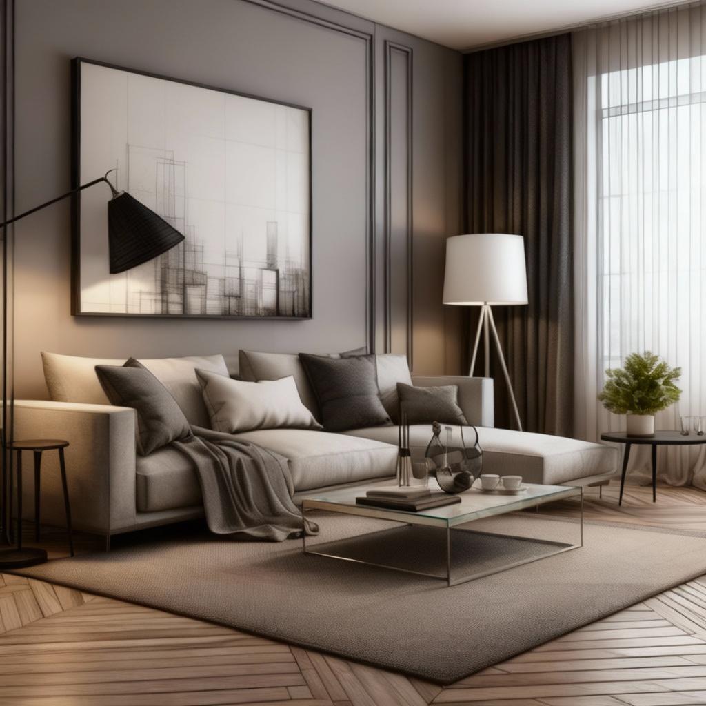 Modern living room after AI sketch-to-photo rendering by Renovaitor: Neutral & Balanced Living Room – Modern
